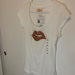 Rhinestone Lips White T-shirt